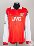 Denis Bergkamp red and white No.10 Arsenal long sleeved shirt 1998/99.