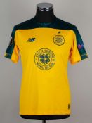 Mohamed Elyounoussi yellow & green No.27 Celtic v Lazio Europa League shirt, 2019.