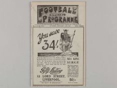 Liverpool v. Burnley match programme, 29th September 1923.