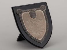 Johnny Carey silver mounted and black bakelite charity shield plaque, 1952