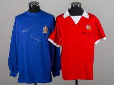 A TOFFS replica Manchester United shirt autographed by George Best
