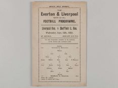 Liverpool Reserves v. Sheffield United Reserves single card match programme, 12th September 1923.