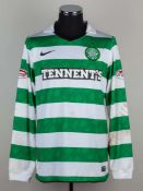 Gary Hooper green and white No.88 Celtic v. Rangers match worn long-sleeved shirt, 2011.