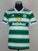 Alistair Johnston green and white No.2 Celtic v. St. Mirren match worn short-sleeved shirt, 2023.