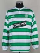 Shaun Maloney green and white No.29 Celtic v. Lyon Champions League long-sleeved shirt, 2003.