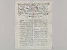 Arsenal v. Liverpool match programme, 6th September 1924.