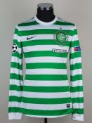Kris Commons green and white No.15 Celtic Champions League long-sleeved shirt, 2012-13.