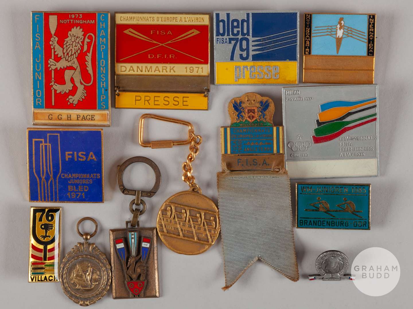 Geoffrey Page a nice collection of fifteen gilt-metal and enamel rowing lapel badges.
