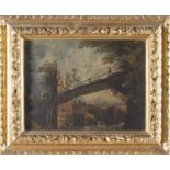 Maestro del XIX secolo, “Il ponte”, 1838. Olio su tela, firmato in basso a sinistra, reca al