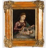 Maestro del XVII secolo, “Madonna con Bambino”. Olio su rame, H cm 18x15