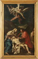 Ercole Graziani (Bologna 1688 - 1765), ambito di, “Cristo deposto”. Olio su tela, H cm 57.5x36