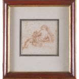 Maestro Emiliano del XVIII secolo, “Studio di figure maschili”. Coppia di sanguigne su carta,
