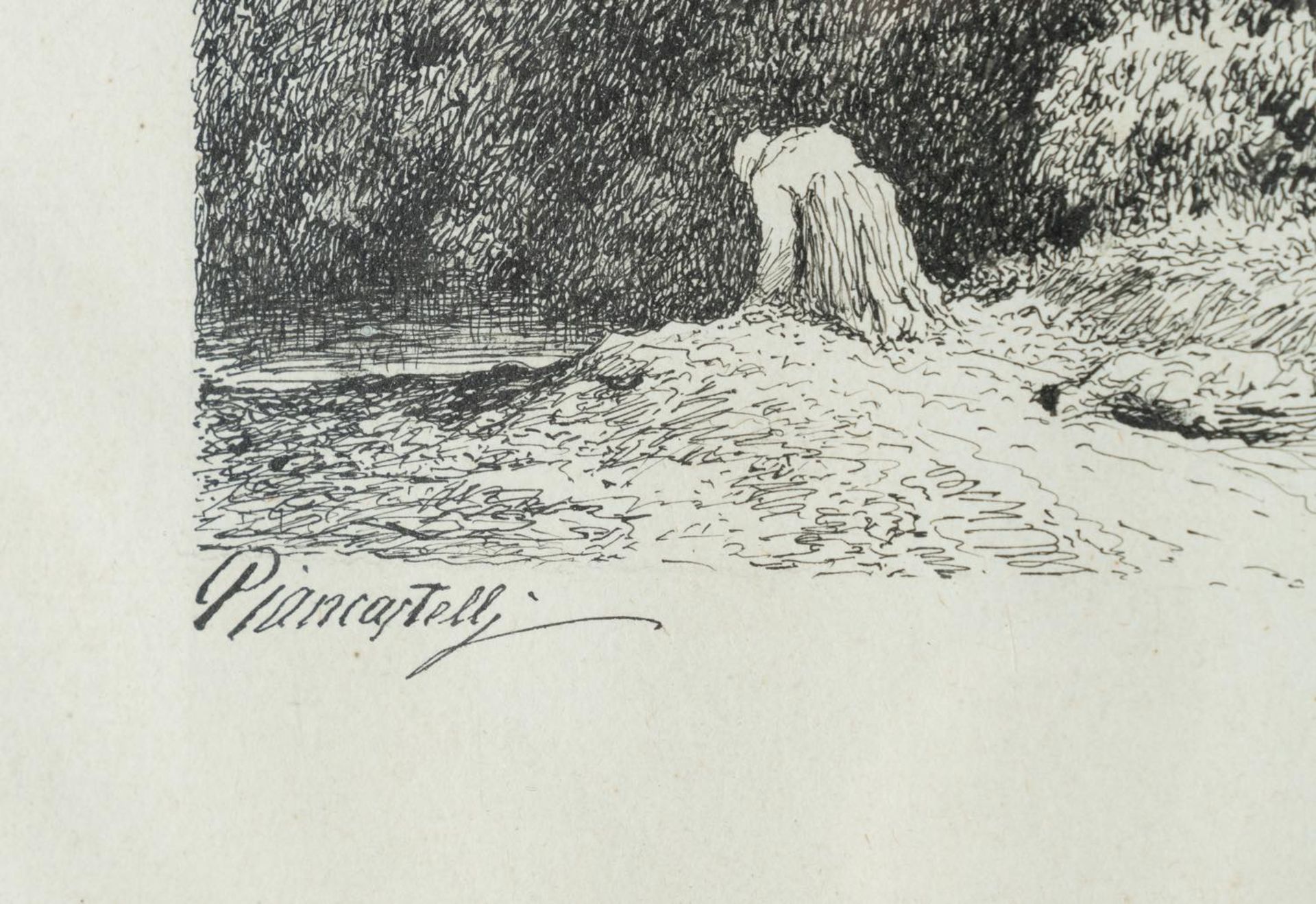 Giovanni Piancastelli (Castel Bolognese 1845 - 1926), “La lavandaia”. China su carta, firmata - Bild 2 aus 2