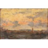 Giulio Fiori (Bologna 1909 - 1991), “Il tramonto”. Olio su cartone telato, firmato in basso a