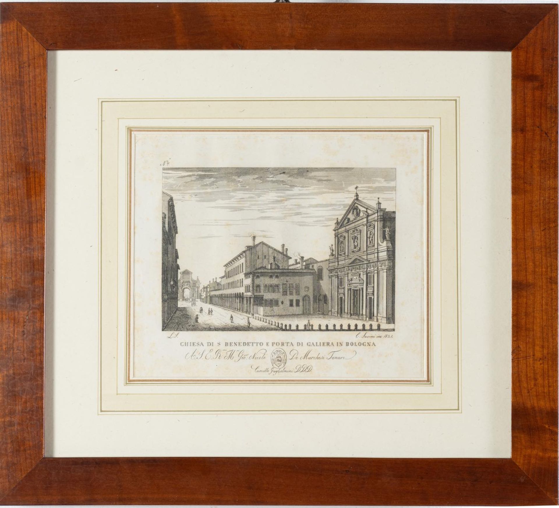 C. Savini (XIX-XX secolo), “Chiesa di S. Benedetto e Porta di Galiera in Bologna”. Incisione - Bild 2 aus 4