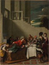 Maestro Toscano del XVII secolo “Scena di Vita di Cristo”. Olio su tela, H cm 82.5x62.5