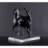 Scultura in bronzo raffigurante “Cavallo e cavaliere”, Russia, XX secolo. Reca firma sulla base