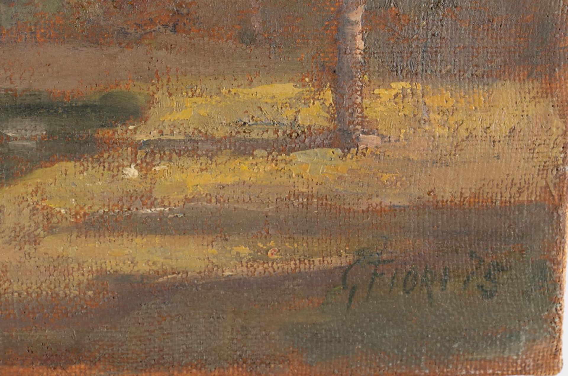 Giulio Fiori (Bologna 1909 - 1991), “Paesaggio fluviale”, 1975. Olio su tela, firmato a datato - Image 2 of 3