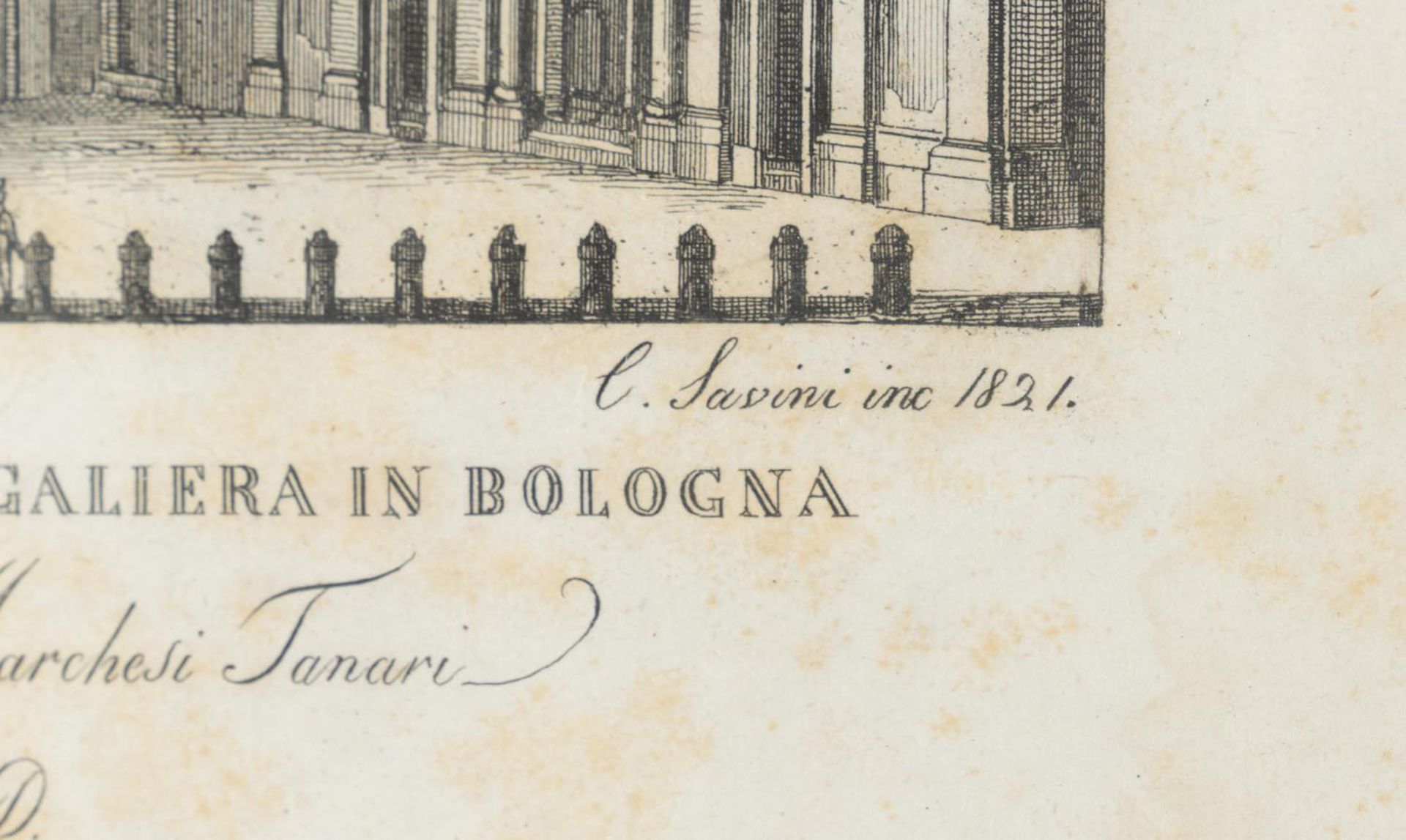 C. Savini (XIX-XX secolo), “Chiesa di S. Benedetto e Porta di Galiera in Bologna”. Incisione - Bild 3 aus 4