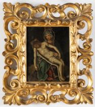 Maestro della fine del XVI secolo, “Pietà” Olio su rame, H cm 18x14 (lievi difetti)