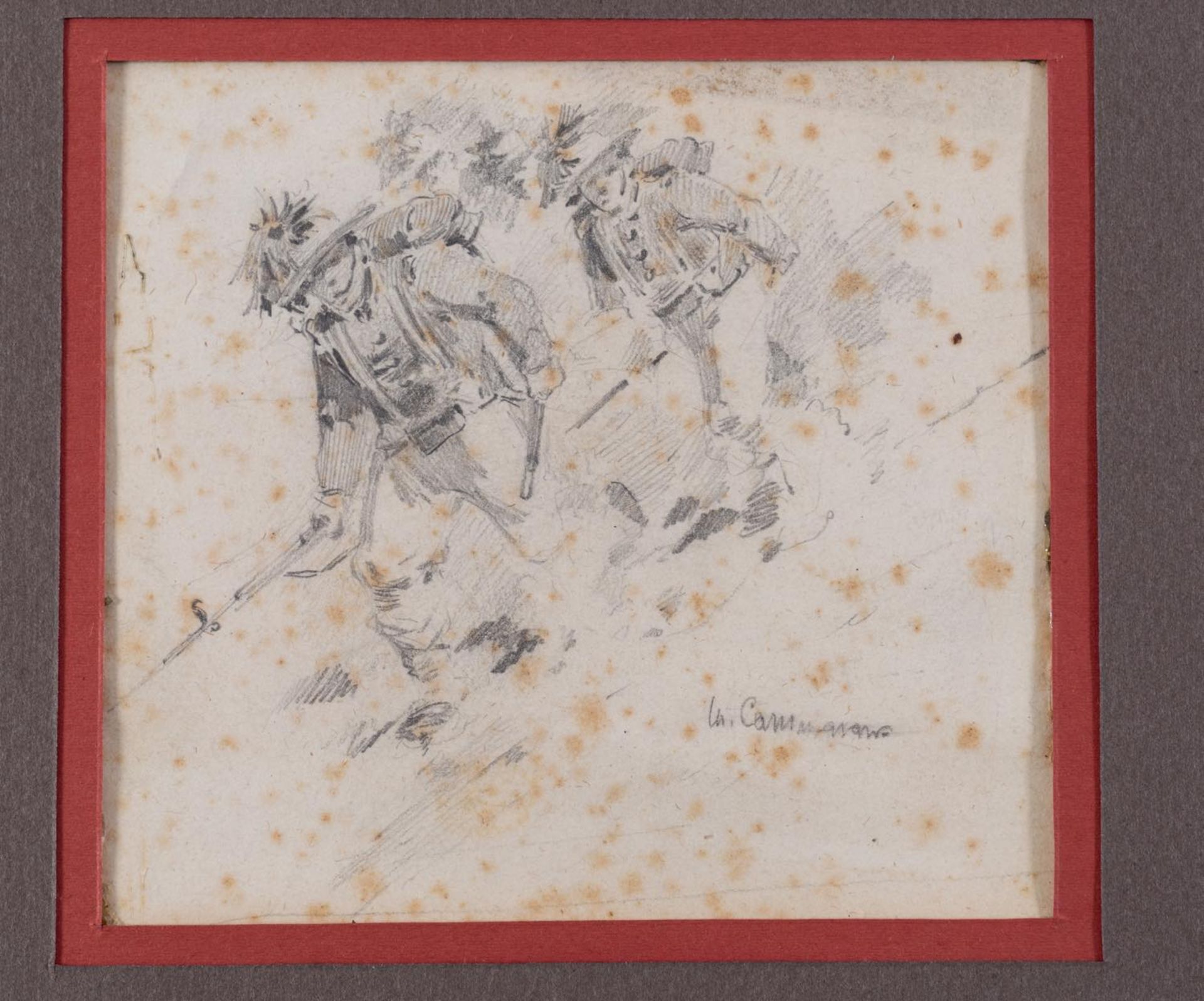Michele Cammarano (Napoli 1835 - 1920), “Soldati”. Coppia di matite su carta, firmate in basso - Image 2 of 4