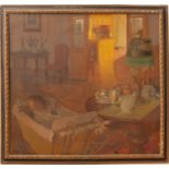 Alfredo Protti (Bologna 1882 - 1949), “Interno con culla”, 1912. Olio su tela, firmato e datato