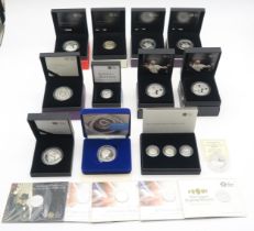 Royal Mint silver proof coins, to include a 1994 Alderney two pound coin, Lunar Year of the Sheep