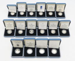 Sixteen cased Royal Mint silver proof one pound coins, 1987-2005 (16) Condition Report:Available