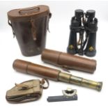 A WW2 Scout Regiment three draw brass telescope, engraved "Tele. Sct. Regts. Mk IIs, H.C.R. & Son