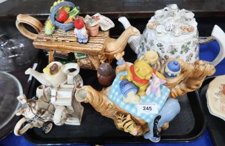 Assorted novelty teapots including a Winnie the Pooh themed example Condition Report:No condition
