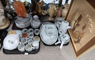 Buchan pottery tablewares, a salt crystal lamp and a wooden picture Condition Report:No condition