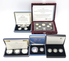 Royal Mint cased silver proof coin sets, comprising a 1994-1997 piedfort one pound five-coin set,