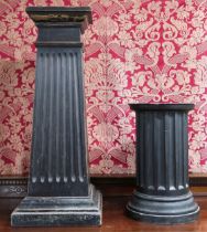 A lot comprising an early 20th century pedestal with square top on tapering reeded column on