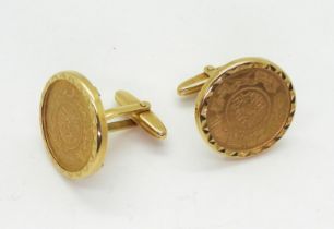 Two 1 Gunayh Abd al-Aziz gold coins, in 18ct gold cufflink mounts, Approximate weight of the coins