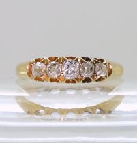 An 18ct gold Victorian five stone diamond ring, hallmarked Birmingham 1875, set with estimated