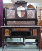 A Victorian mahogany and burr walnut veneered washstand with mirror and marble inset back splash