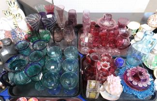 A collection of coloured drinking glasses including ruby, amethyst and green Condition Report:No