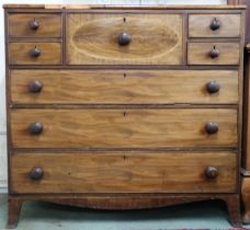A Victorian Scotch style chest with large central drawer flanked by single deep drawer to left and