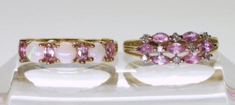 A 9ct gold pink sapphire and diamond ring, finger size N1/2, together with a 9ct gold pink