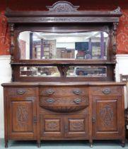 A Victorian oak mirror backed sideboard, 215cm high x 193cm wide x 63cm deep Condition Report: