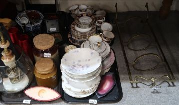 A brass cake stand, Limoges dessert set, Imari palette teaset and assorted other decorative ceramics