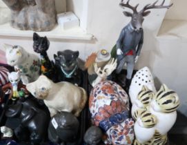 A collection of cat figures including two Moorside pottery examples, other figures etc Condition