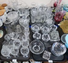 A collection of glass and crystal including a Waterford candlestick, Villeroy and Boch dishes, Royal