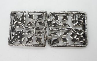 A silver Alexander Ritchie pattern buckle with bold leaf design, stamped with the 'Lion' silver