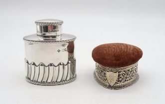 A late-Victorian silver tea caddy, by William Hutton & Co, London 1898, of oval form, the body