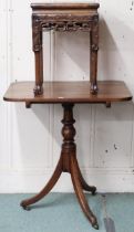 A lot comprising Oriental hardwood plant stand with square marble inset top on carved supports
