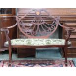 A late Victorian mahogany parlour seat with pierced splat on square tapering supports, 95cm high x