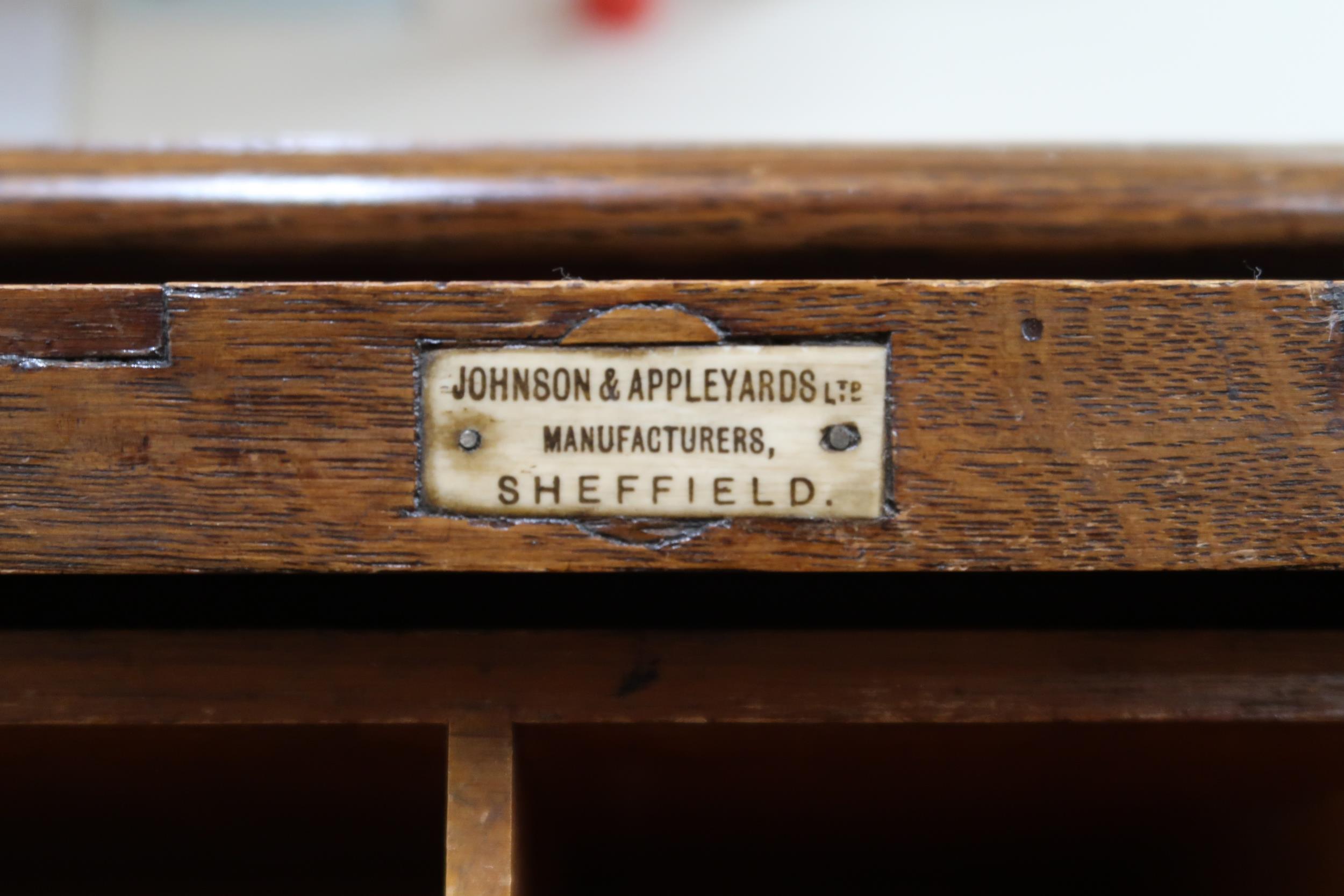 An early 20th century "Johnson & Appleyards Sheffield" oak tambour top desk with fitted interior - Image 2 of 3
