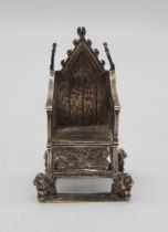 An Edwardian miniature silver throne, by Cornelius Desormeaux Sanders & Francis Hollings, London