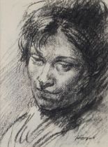 ERNEST BURNETT HOOD (SCOTTISH 1932-1988)  PORTRAIT OF A WOMAN  Charcoal, signed lower right, 18 x